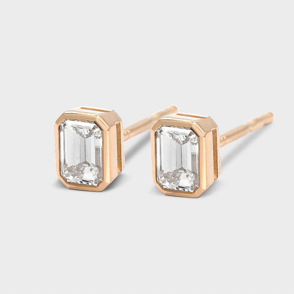 Bezel Set Emerald Cut Studs