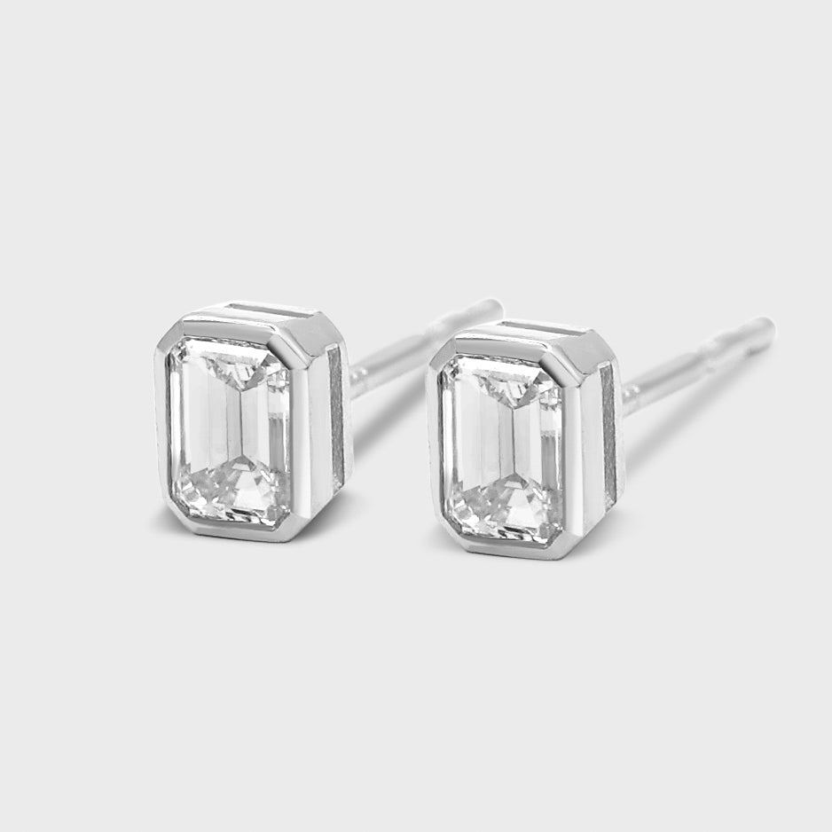 Bezel Set Emerald Cut Studs