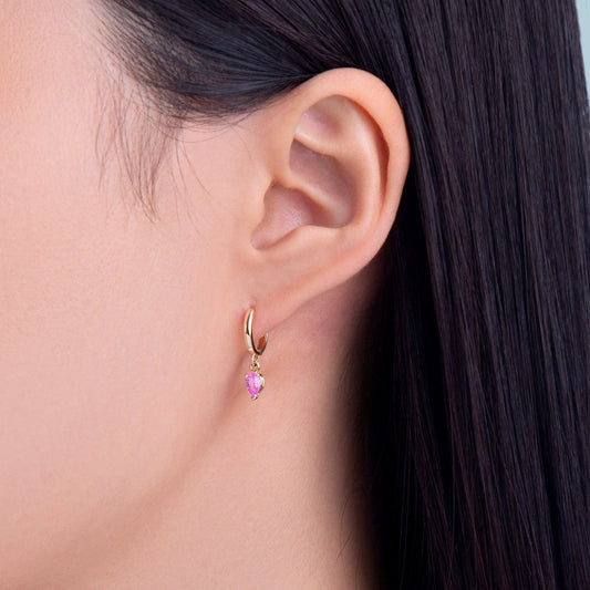 Gemstone Pear Charm Hoops