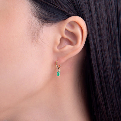 Gemstone Emerald Cut Charm Hoops - In Stock