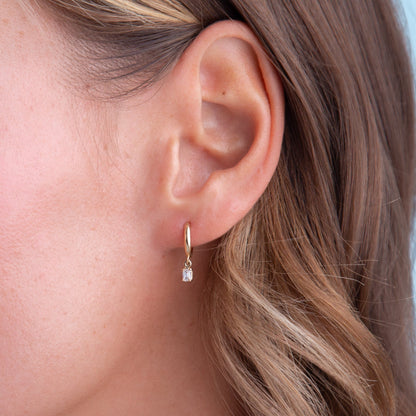 Petite Emerald Cut Charm Hoops