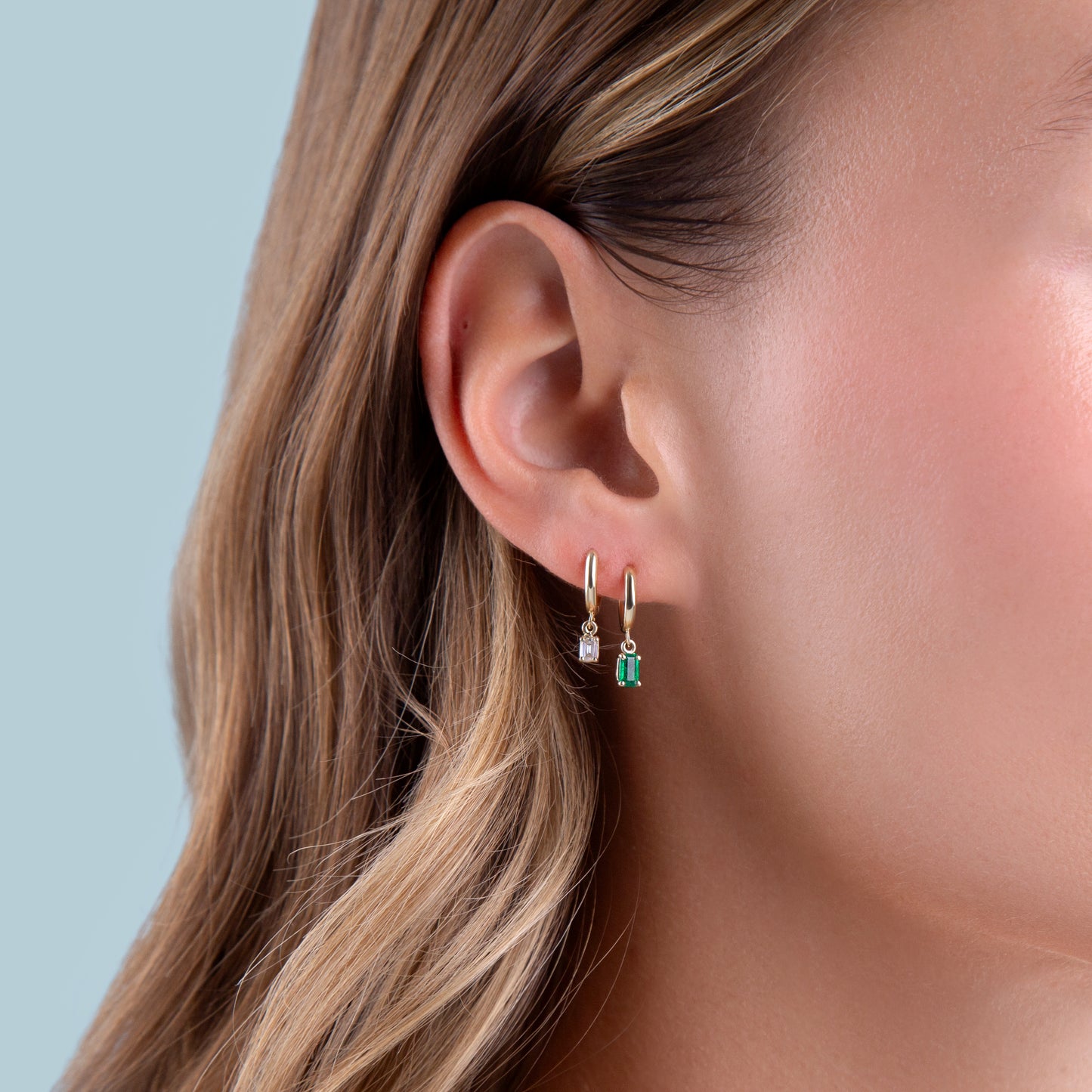 Gemstone Emerald Cut Charm Hoops