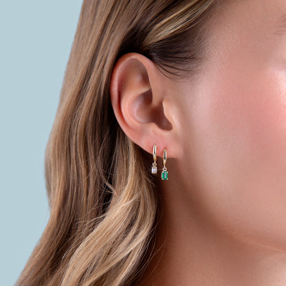 Gemstone Emerald Cut Charm Hoops